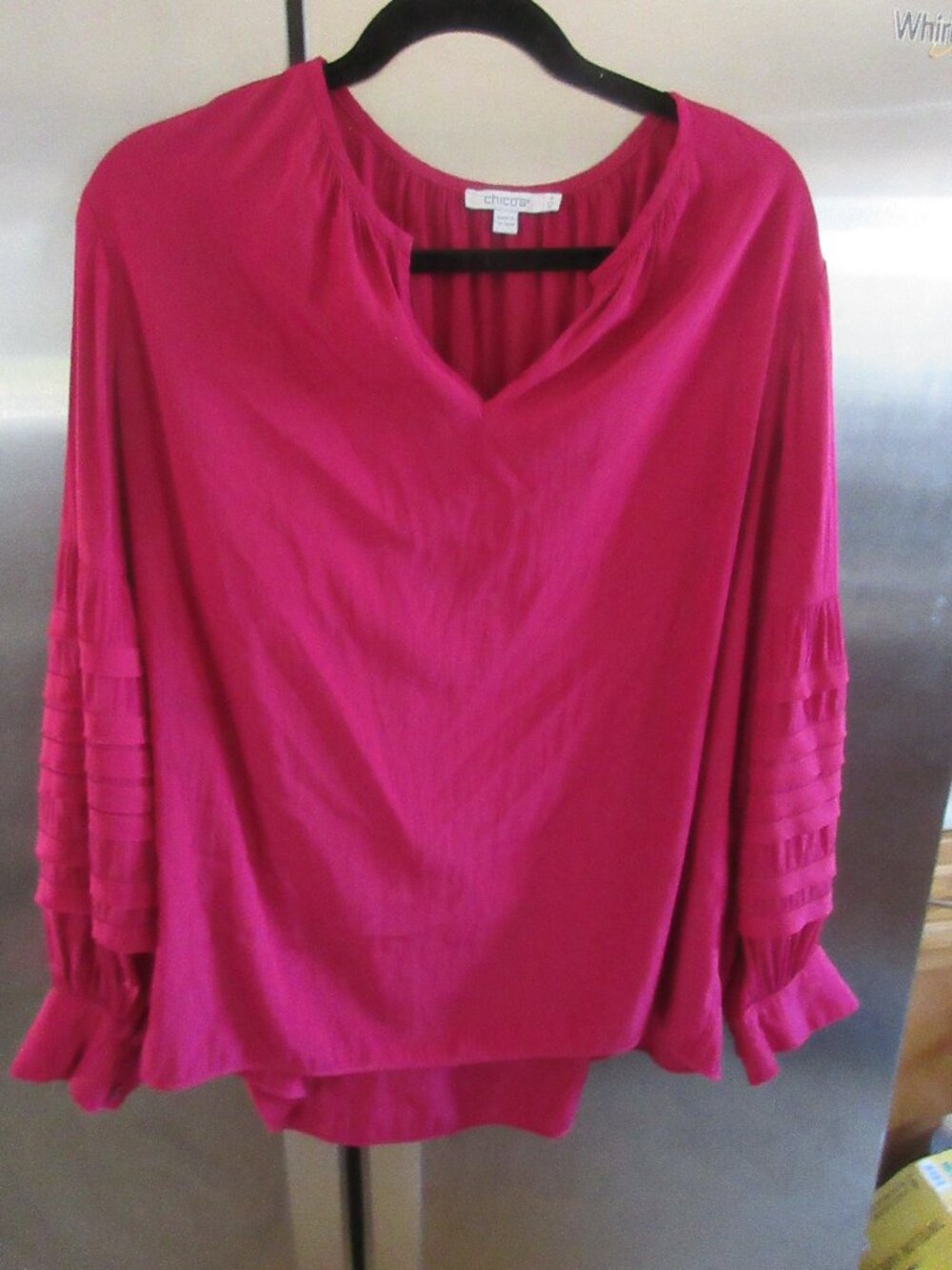 Chico’s modern berry pink tunic top balloon slv 3 xl
